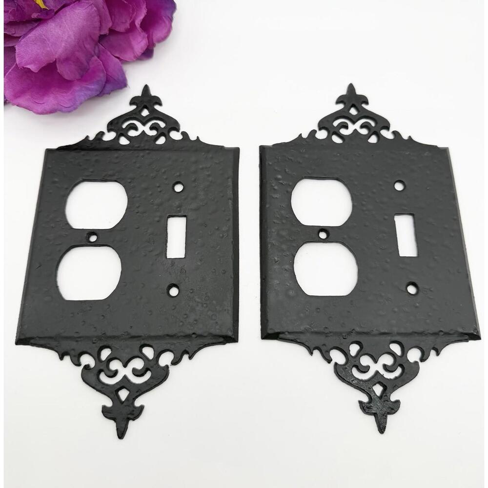 Black Electrical Outlet Plug Combo Switch Plate Cover Set Two Gothic Decor